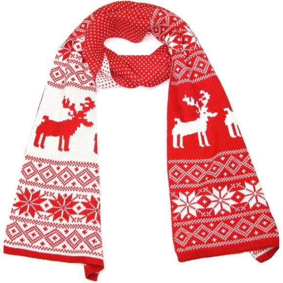 Winter Knitted Scarf - Reindeer Fair Isle Christmas Design for Women - Picture 1 of 7